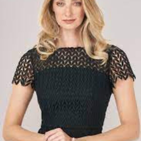 Kay Unger black Tatum floral lace midi cocktail dress size 2 - Picture 2 of 10